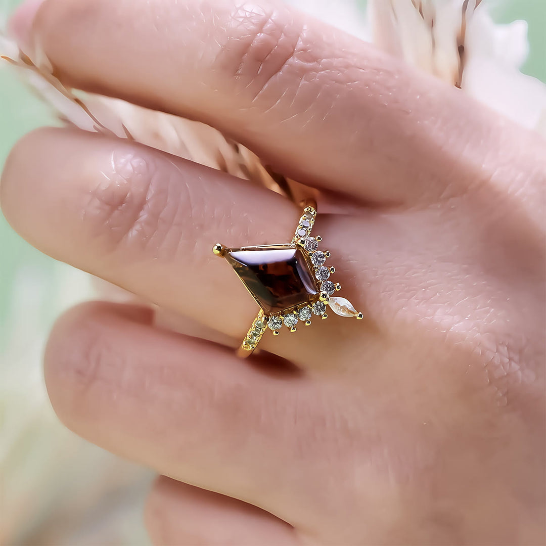 Olivenorma"Purification Stone" Salt and Pepper Kite Herkimer Diamond Engagement Ring - image 1
