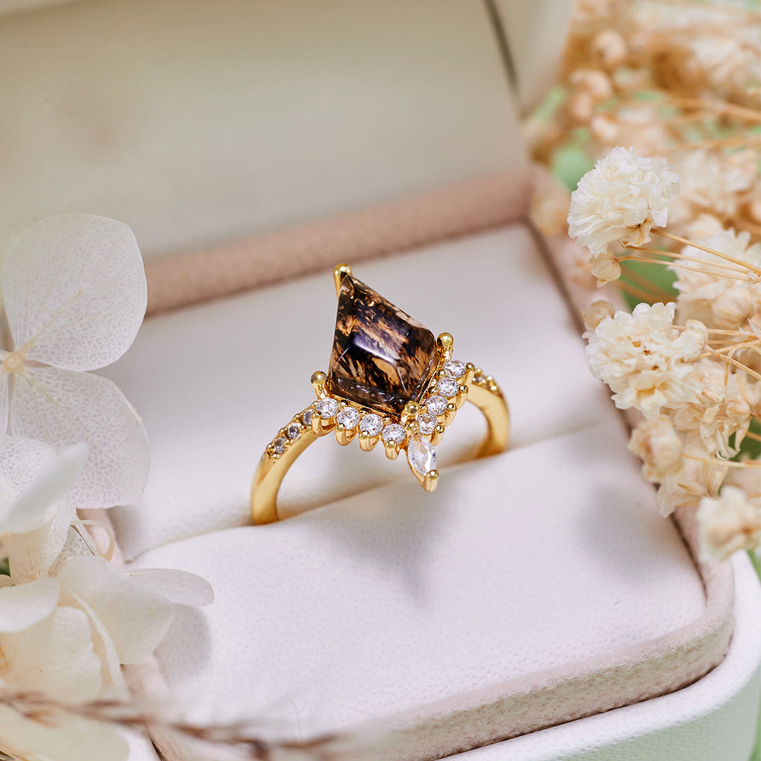 Olivenorma"Purification Stone" Salt and Pepper Kite Herkimer Diamond Engagement Ring - image 6