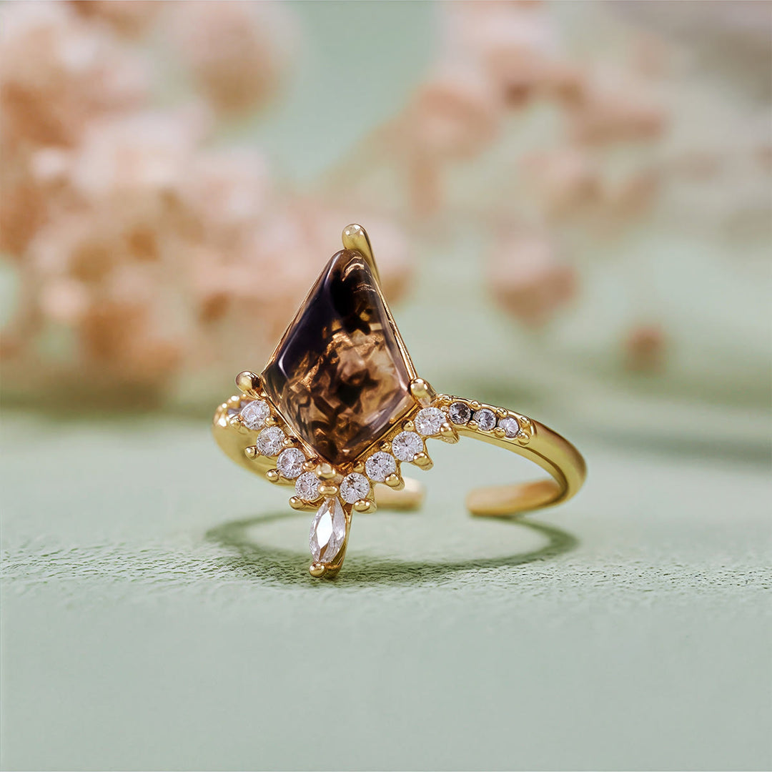 Olivenorma"Purification Stone" Salt and Pepper Kite Herkimer Diamond Engagement Ring - image 3