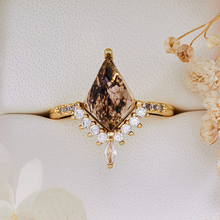 Olivenorma"Purification Stone" Salt and Pepper Kite Herkimer Diamond Engagement Ring - image 2