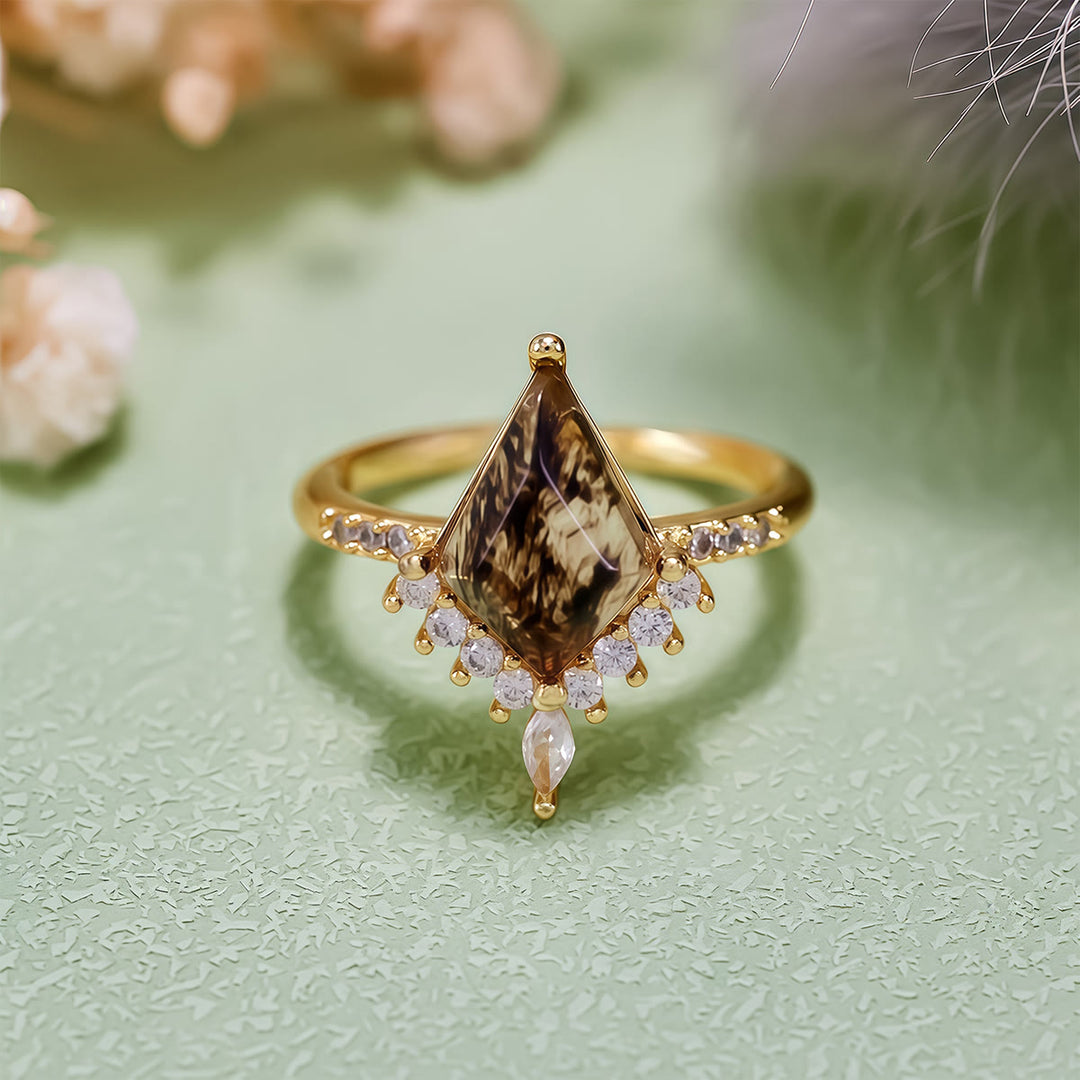 Olivenorma"Purification Stone" Salt and Pepper Kite Herkimer Diamond Engagement Ring - image 4