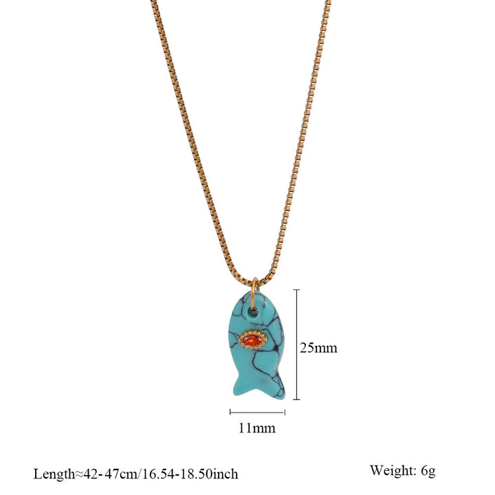 Olivenorma Natural Stone Cut Fish Shape Pendant Necklace - Turquoise - image 15