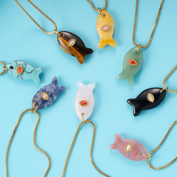 Olivenorma Natural Stone Cut Fish Shape Pendant Necklace - image 18