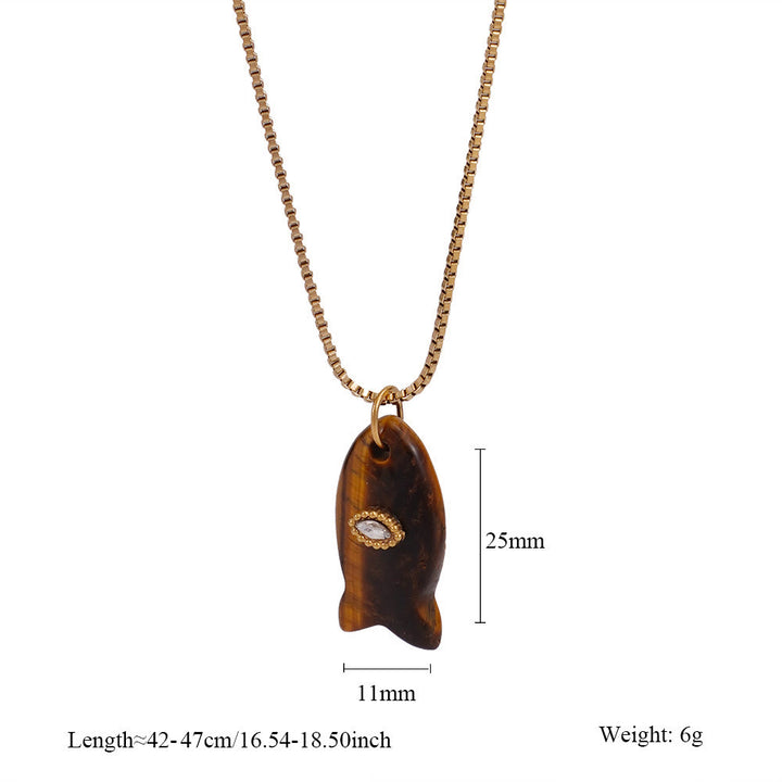 Olivenorma Natural Stone Cut Fish Shape Pendant Necklace - Tiger Eye - image 13