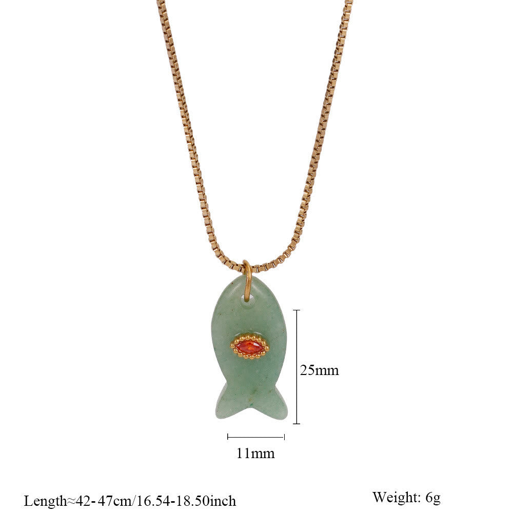 Olivenorma Natural Stone Cut Fish Shape Pendant Necklace - Green Aventurine - image 5