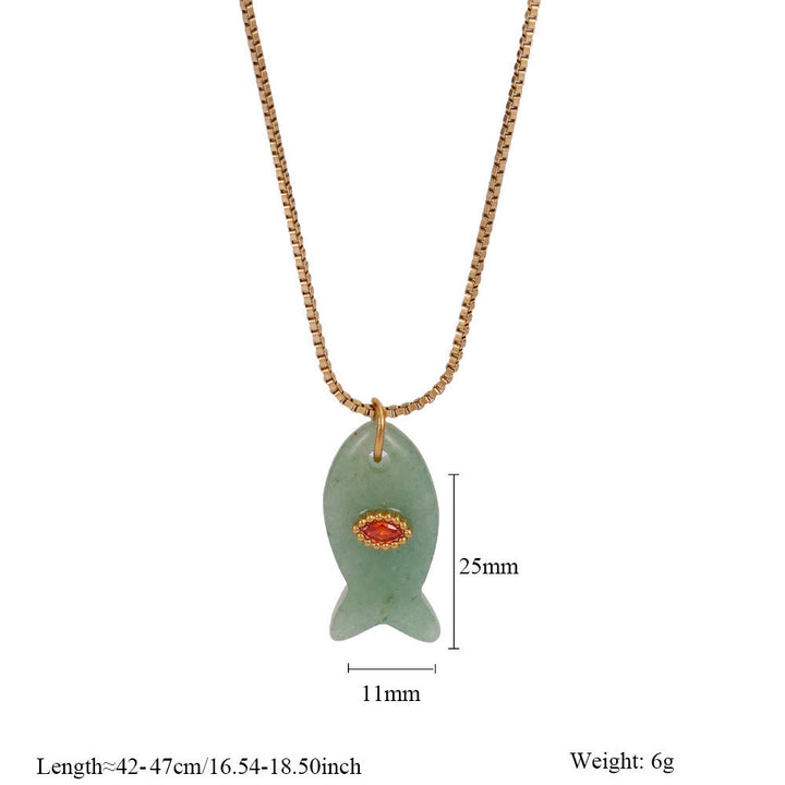 Olivenorma Natural Stone Cut Fish Shape Pendant Necklace - Green Aventurine - image 5