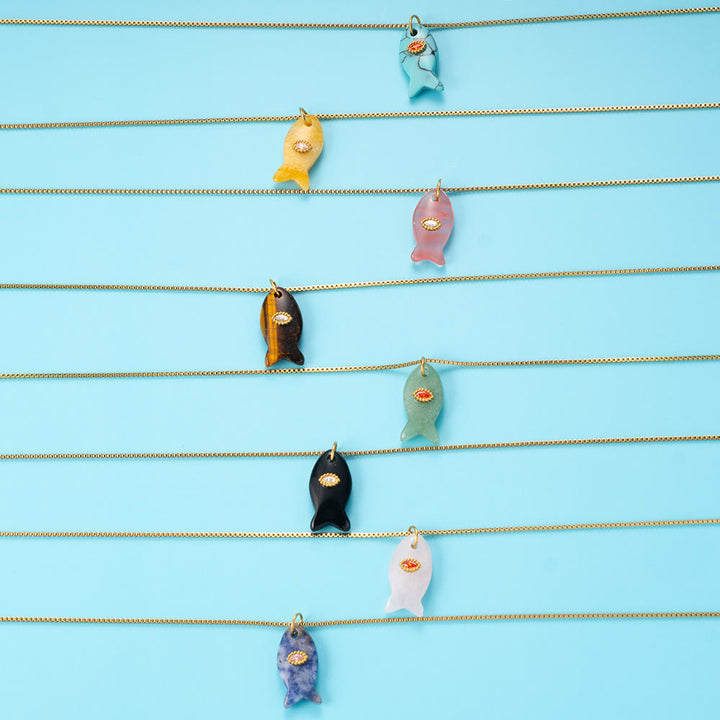 Olivenorma Natural Stone Cut Fish Shape Pendant Necklace - image 19