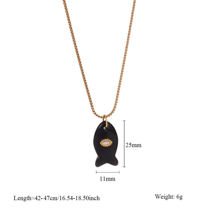 Olivenorma Natural Stone Cut Fish Shape Pendant Necklace - Obsidian - image 7