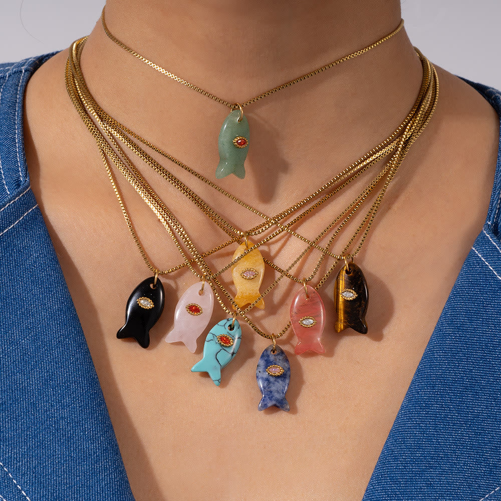 Olivenorma Natural Stone Cut Fish Shape Pendant Necklace - image 17