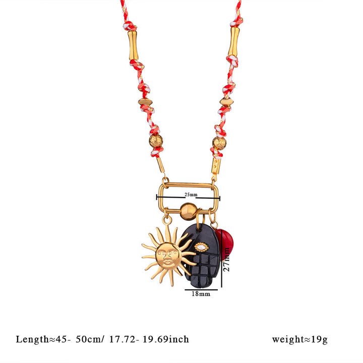 Olivenorma Natural Stone Hamsa Pendant Colored Rope Necklace - Obsidian & Red Coral - image 7