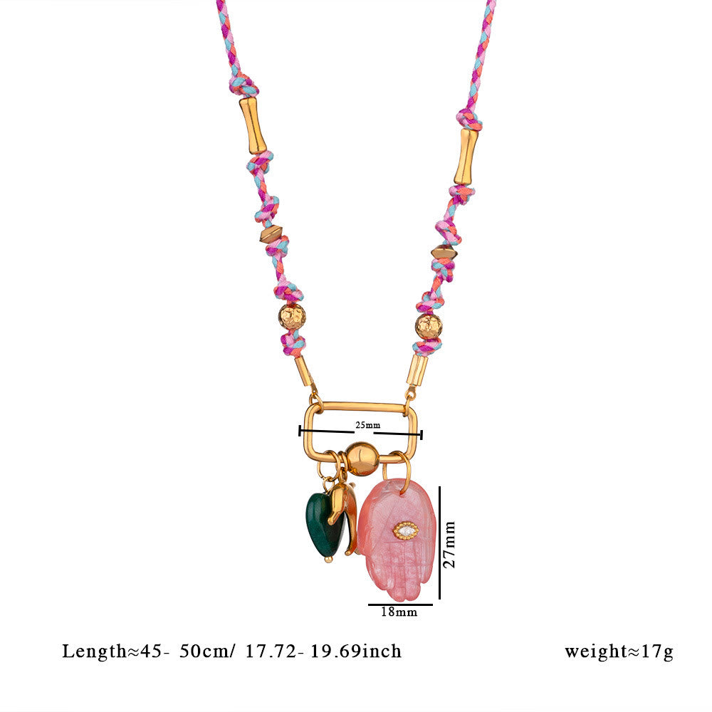 Olivenorma Natural Stone Hamsa Pendant Colored Rope Necklace - Red Smelting Quartz - image 12
