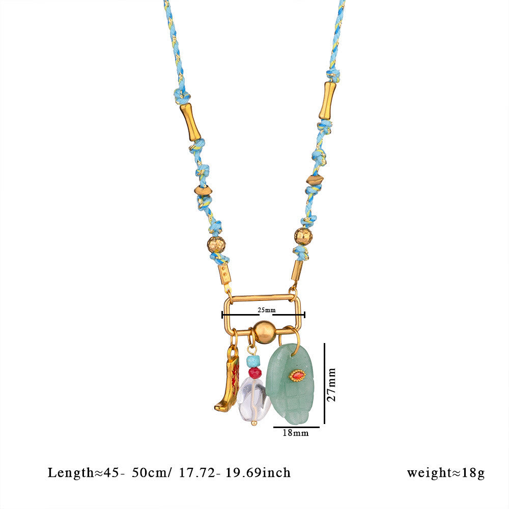 Olivenorma Natural Stone Hamsa Pendant Colored Rope Necklace - Clear Crystal & Green Aventurine - image 4