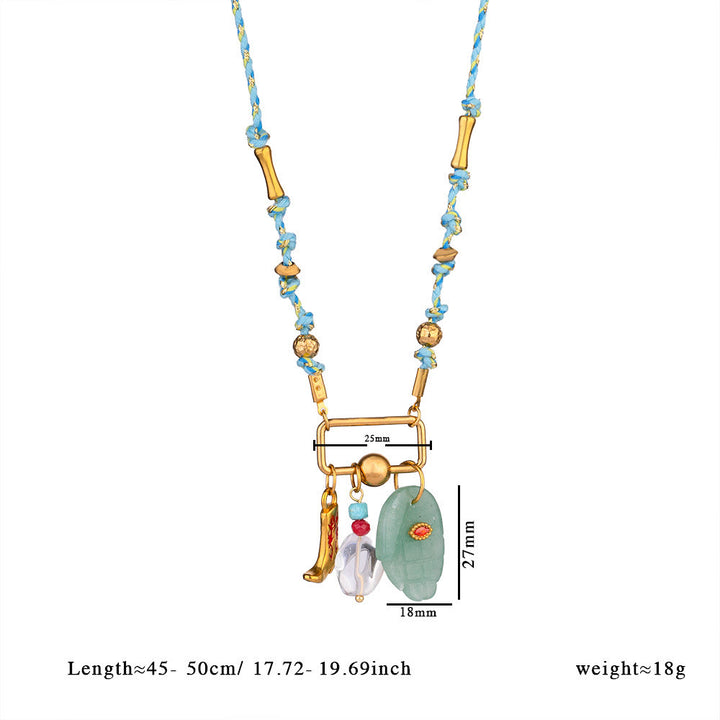 Olivenorma Natural Stone Hamsa Pendant Colored Rope Necklace - Clear Crystal & Green Aventurine - image 4