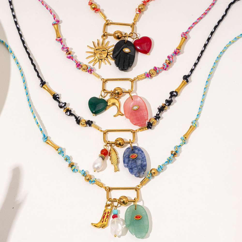 Olivenorma Natural Stone Hamsa Pendant Colored Rope Necklace - image 14