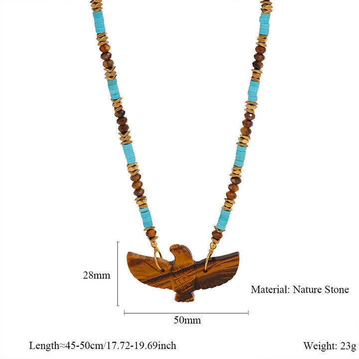 Olivenorma Natural Stone Eagle Carving Pendant Beaded Necklace - Tiger Eye & Turquoise - image 7