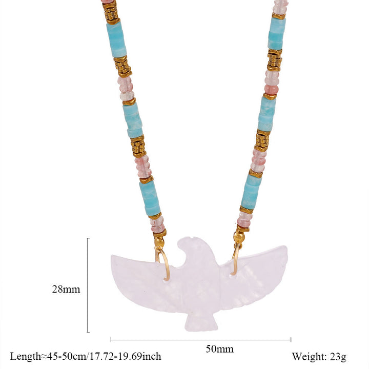 Olivenorma Natural Stone Eagle Carving Pendant Beaded Necklace - Larimar & Rose Quartz - image 4