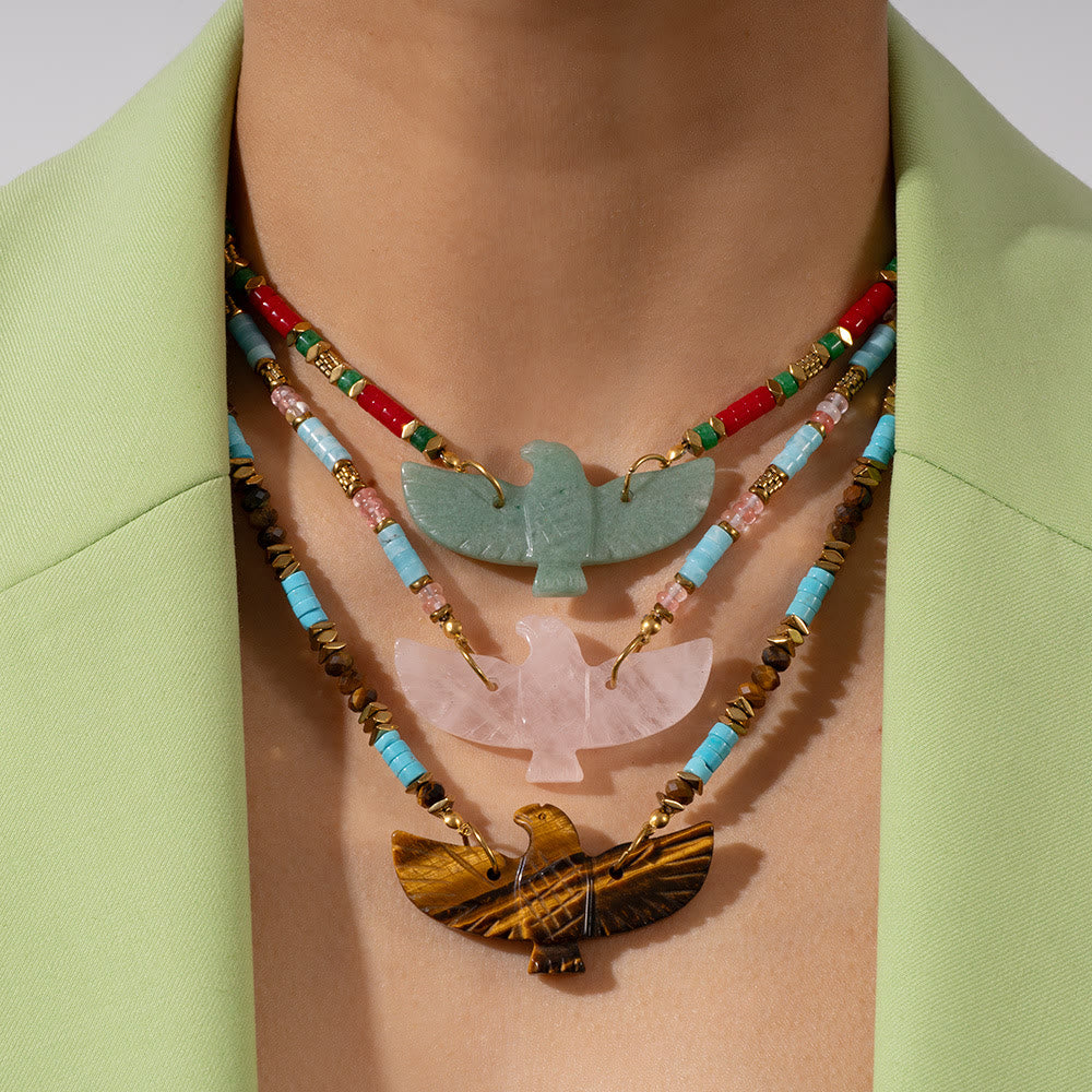 Olivenorma Natural Stone Eagle Carving Pendant Beaded Necklace - image 0