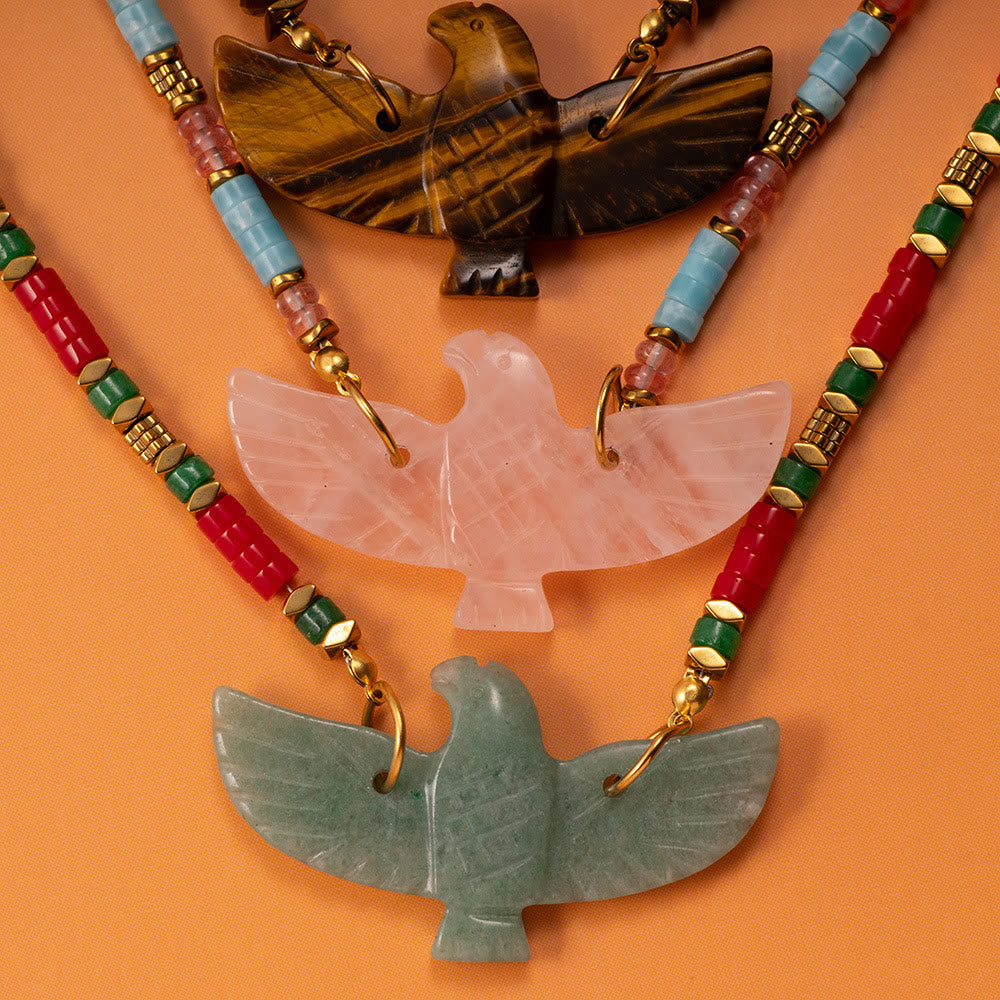 Olivenorma Natural Stone Eagle Carving Pendant Beaded Necklace - image 12