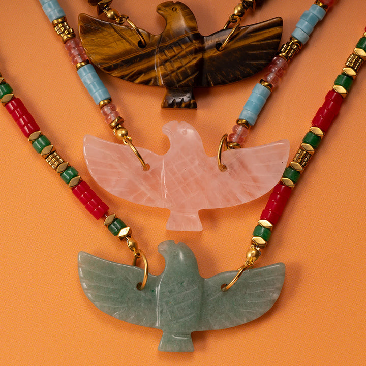 Olivenorma Natural Stone Eagle Carving Pendant Beaded Necklace - image 12