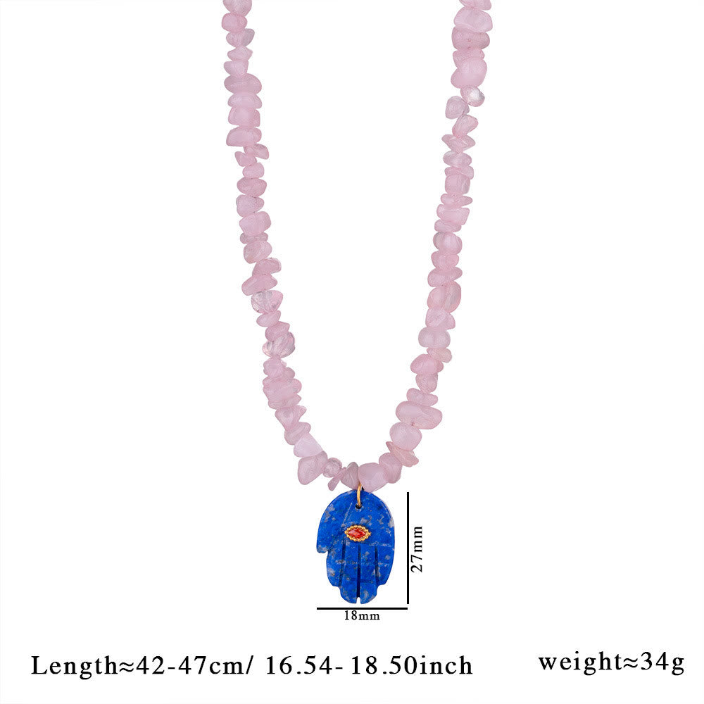 Olivenorma Irregular Crystal Bead Hamsa Pendant Necklace - Blue Sodalite & Rose Quartz - image 1