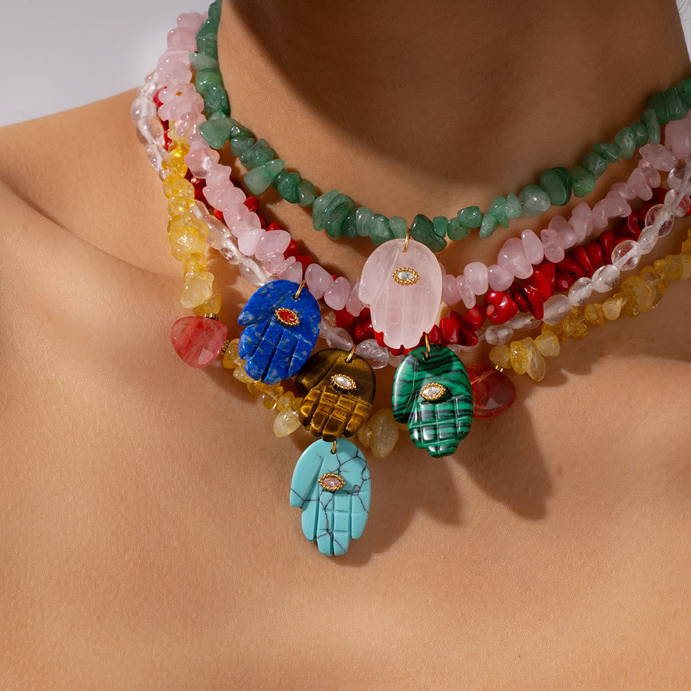 Olivenorma Irregular Crystal Bead Hamsa Pendant Necklace - image 0