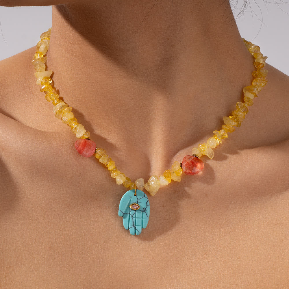 Olivenorma Irregular Crystal Bead Hamsa Pendant Necklace - image 5