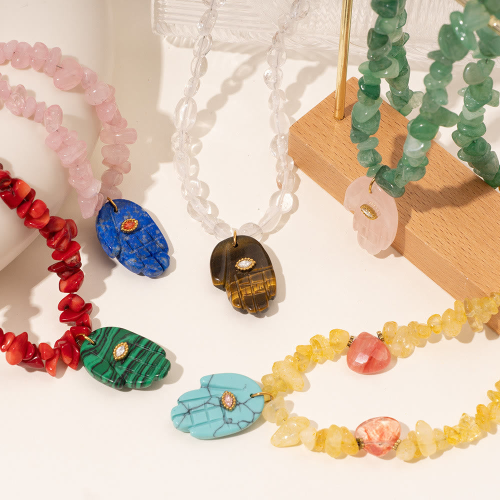 Olivenorma Irregular Crystal Bead Hamsa Pendant Necklace - image 19