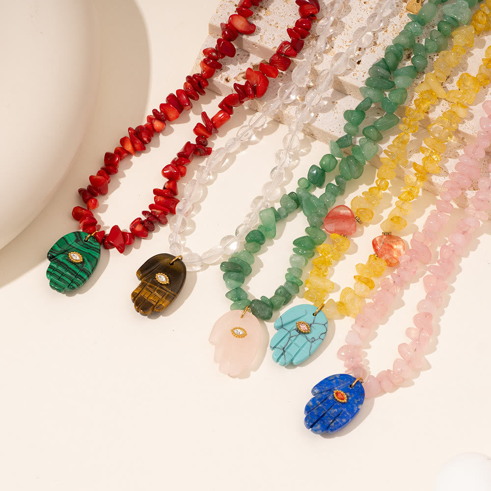 Olivenorma Irregular Crystal Bead Hamsa Pendant Necklace - image 18