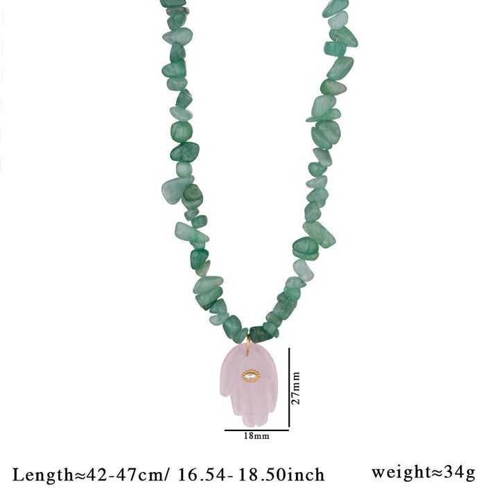 Olivenorma Irregular Crystal Bead Hamsa Pendant Necklace - Green Aventurine & Rose Quartz - image 12
