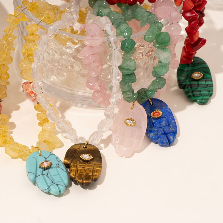 Olivenorma Irregular Crystal Bead Hamsa Pendant Necklace - image 20