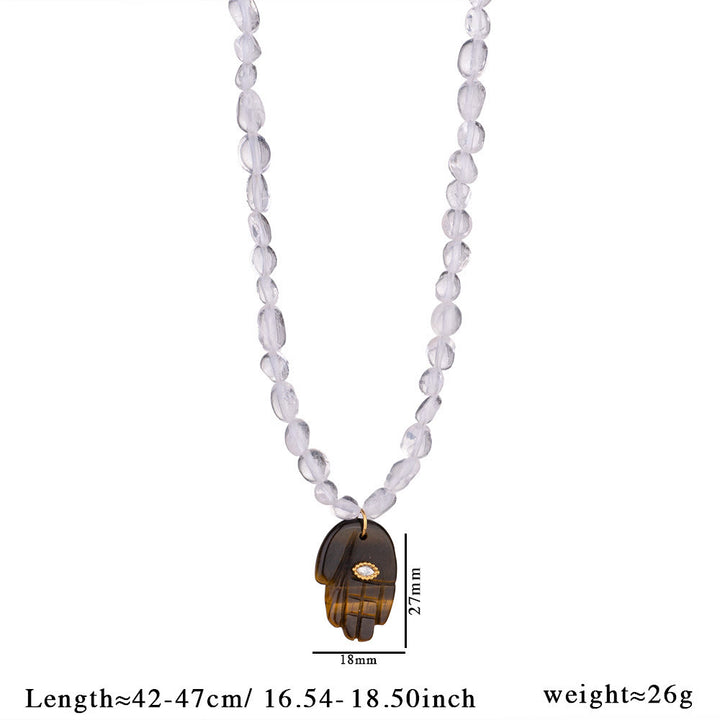 Olivenorma Irregular Crystal Bead Hamsa Pendant Necklace - Clear Crystal & Tiger Eye - image 9