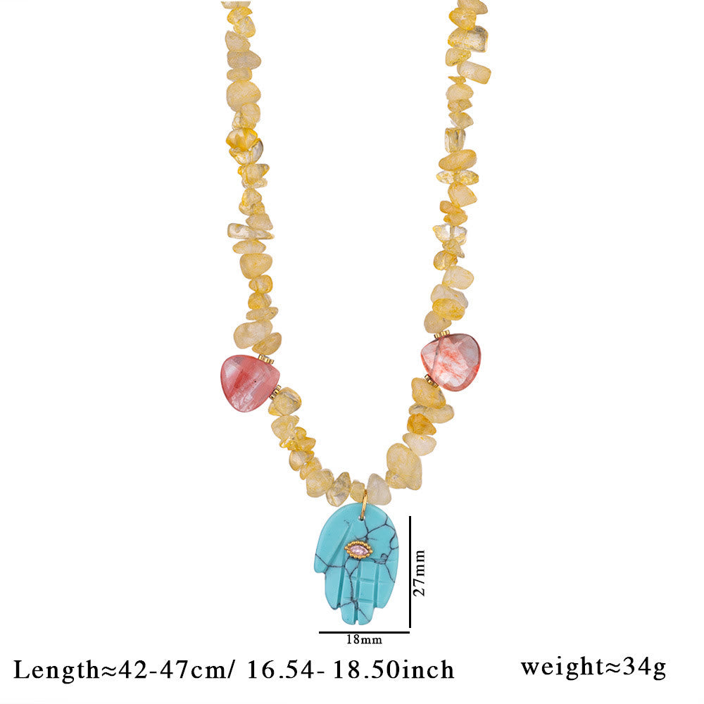 Olivenorma Irregular Crystal Bead Hamsa Pendant Necklace - Citrine & Turquoise & Red Smelting Quartz - image 4