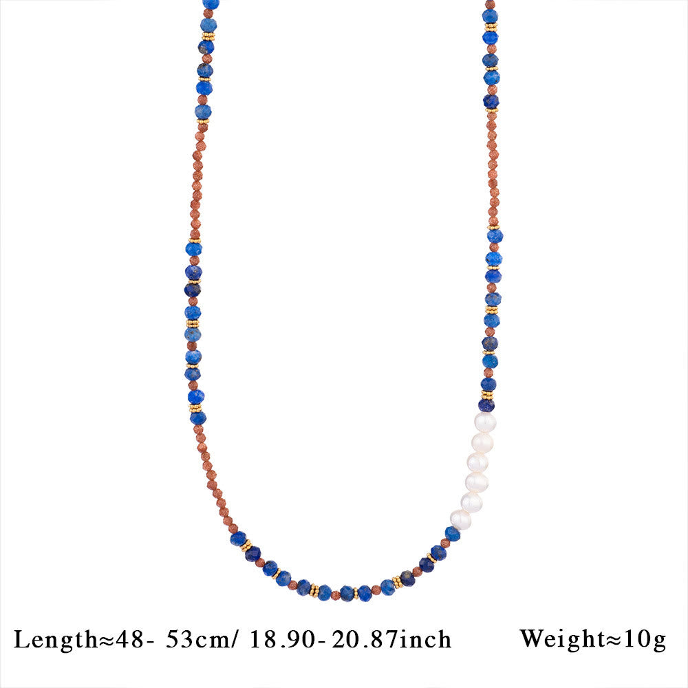 Olivenorma Natural Stone Beads Pendant Necklace - Lapis Lazuli & Sandstone - image 4