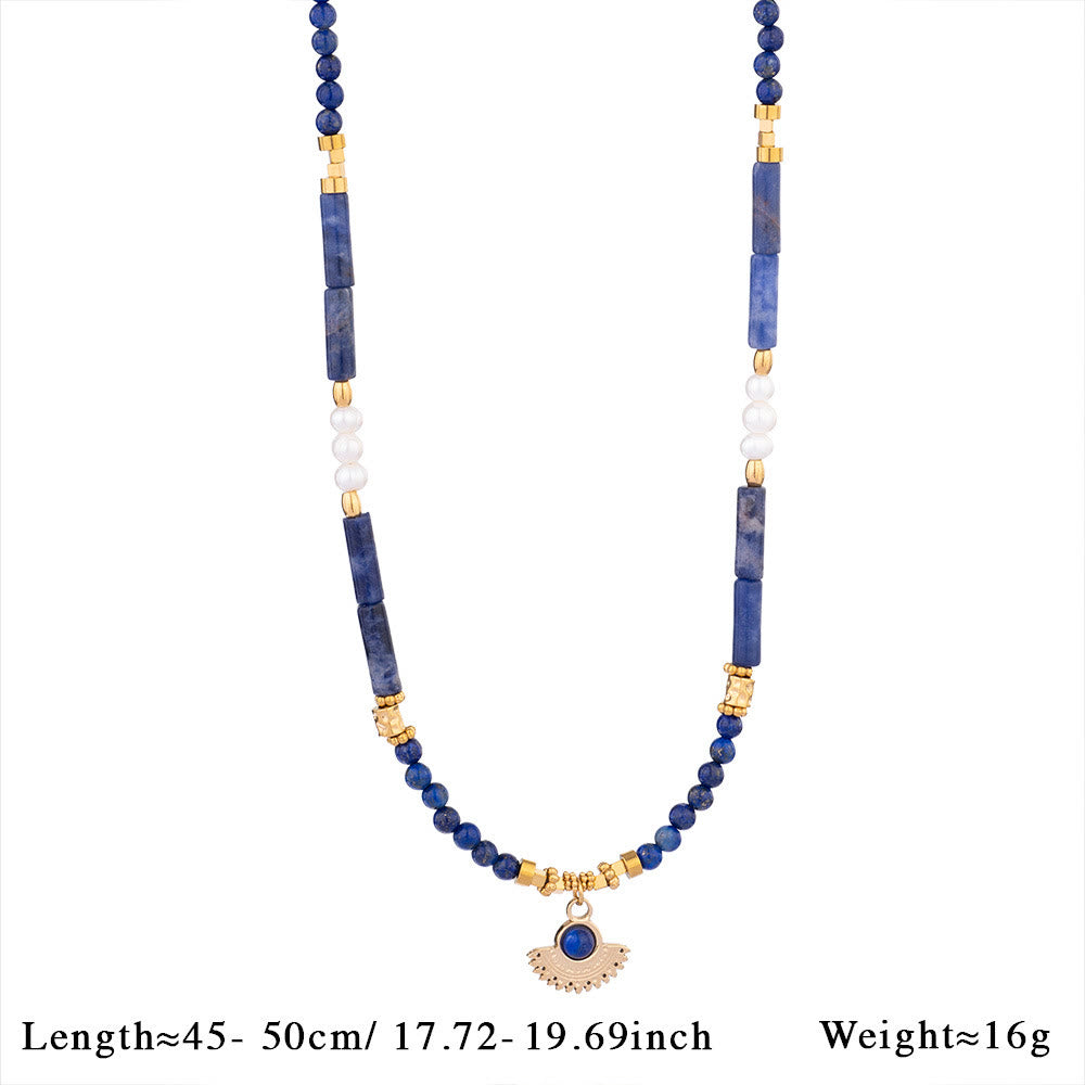 Olivenorma Natural Stone Beads Pendant Necklace - Blue Sodalite & Freshwater Pearl - image 1