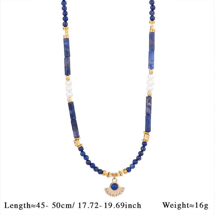 Olivenorma Natural Stone Beads Pendant Necklace - Blue Sodalite & Freshwater Pearl - image 1