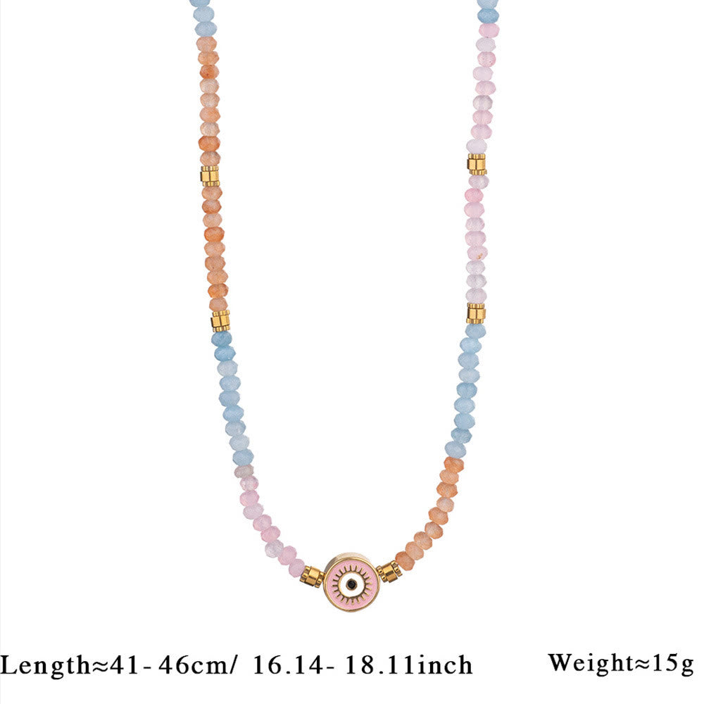 Olivenorma Natural Crystal Beads Evil Eye Pendant Necklace - Aquamarine & Rose Quartz & Sun Stone - image 5