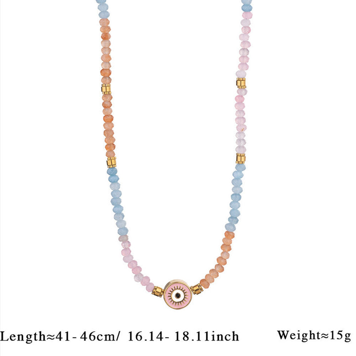 Olivenorma Natural Crystal Beads Evil Eye Pendant Necklace - Aquamarine & Rose Quartz & Sun Stone - image 5