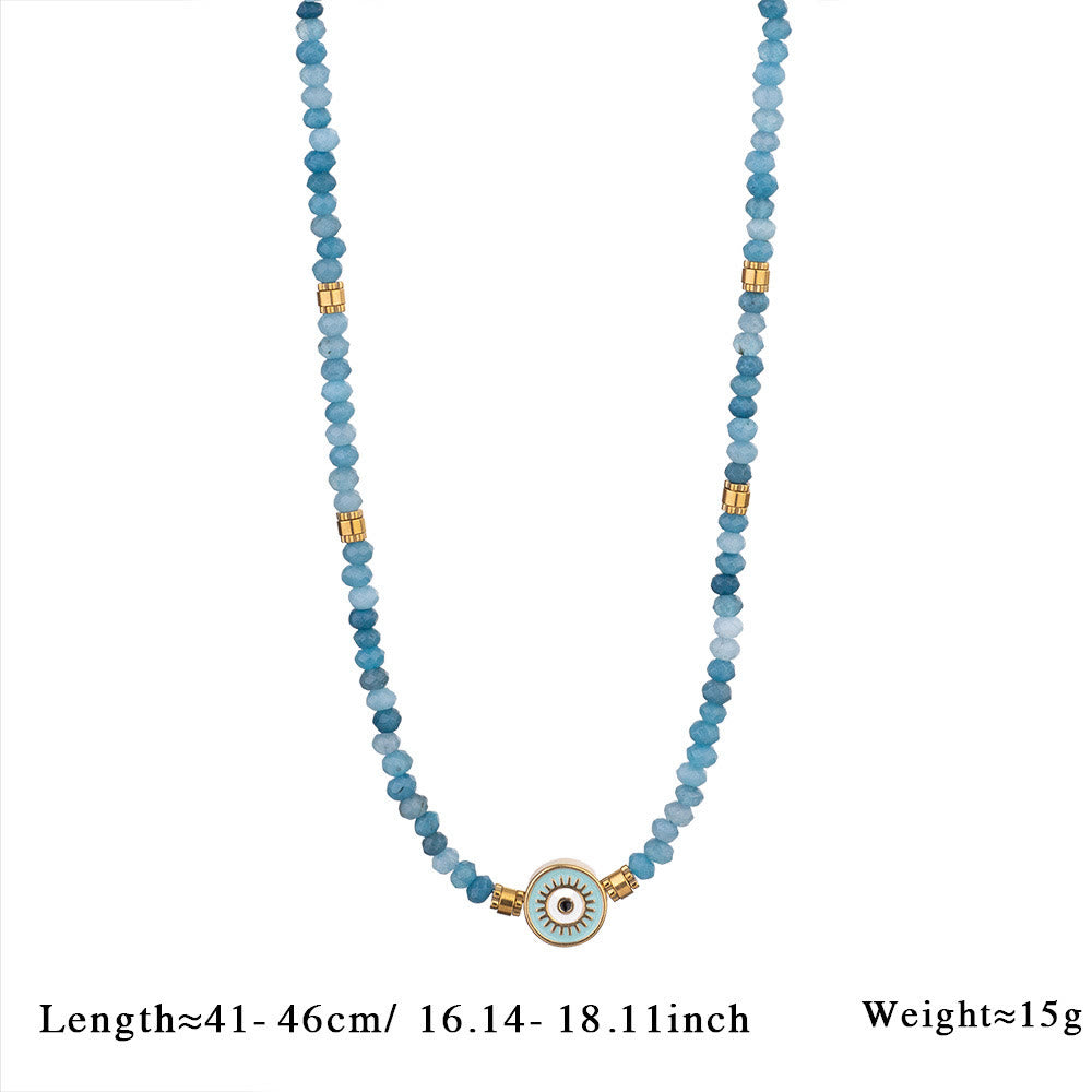 Olivenorma Natural Crystal Beads Evil Eye Pendant Necklace - Blue Apatite - image 3