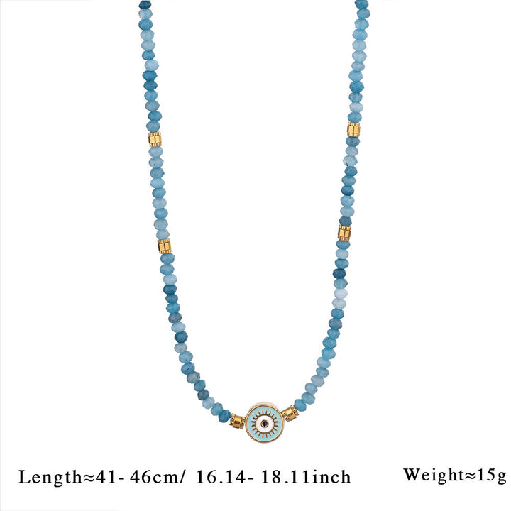 Olivenorma Natural Crystal Beads Evil Eye Pendant Necklace - Blue Apatite - image 3
