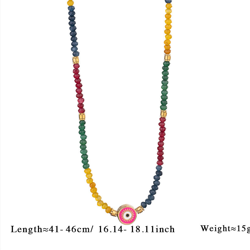 Olivenorma Natural Crystal Beads Evil Eye Pendant Necklace - Citrine & Emerald & Garnet - image 9