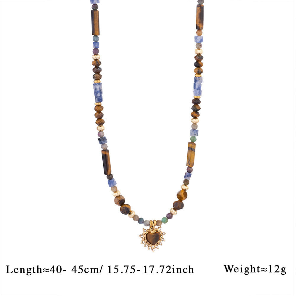 Olivenorma Vintage Natural Tiger Eye Bead Pendant Necklace - Kyanite & Tiger Eye - image 1