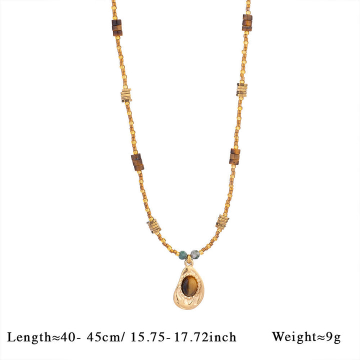 Olivenorma Vintage Natural Tiger Eye Bead Pendant Necklace - Tiger Eye & Moss Agate - image 9