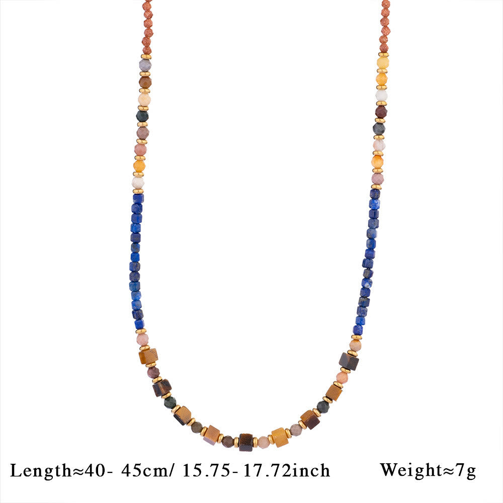 Olivenorma Vintage Natural Tiger Eye Bead Pendant Necklace - Blue Sodalite & Sandstone & Tiger Eye - image 6