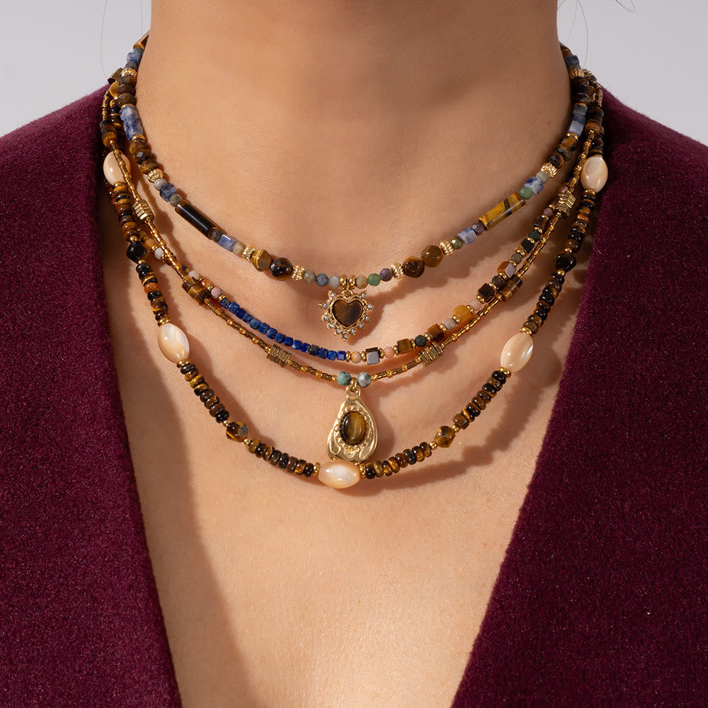 Olivenorma Vintage Natural Tiger Eye Bead Pendant Necklace - image 0