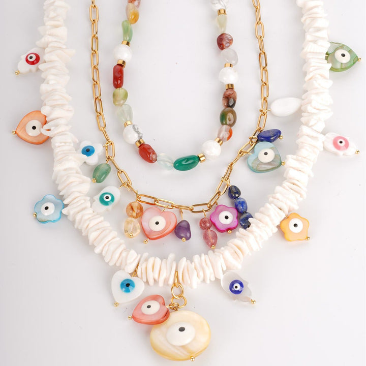 Olivenorma Natural Crystal Shell Beads Evil Eye Necklace - image 13