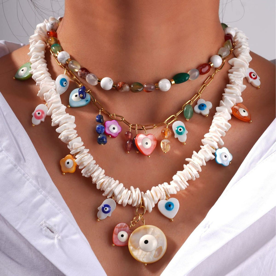 Olivenorma Natural Crystal Shell Beads Evil Eye Necklace - image 0