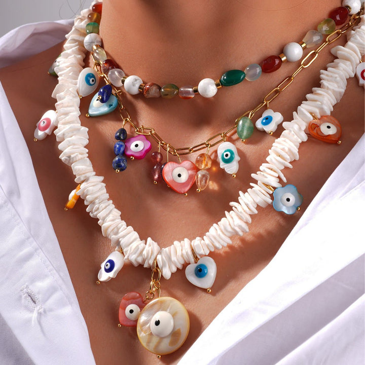 Olivenorma Natural Crystal Shell Beads Evil Eye Necklace - image 15