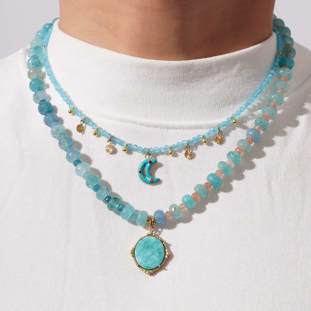 Olivenorma Amazonite Aquamarine Blue Chalcedony Beaded Necklace - image 11
