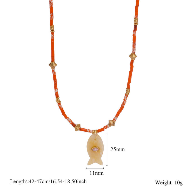 Olivenorma Natural Stone Beads Fish Carving Pendant Necklace - Yellow Jade - image 15