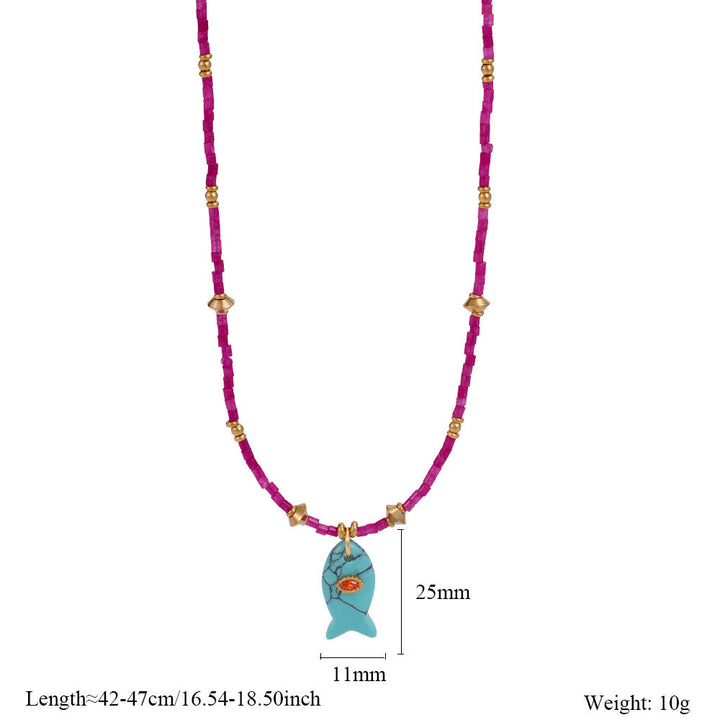 Olivenorma Natural Stone Beads Fish Carving Pendant Necklace - Turquoise - image 13